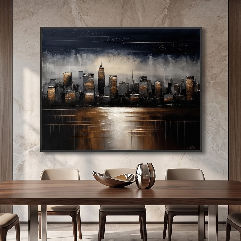 Black Gold Cityscape Wall Art #TO242