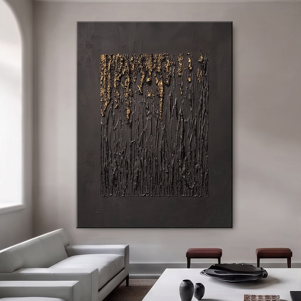 Black Gold Textured Abstract Wall Art #TO134