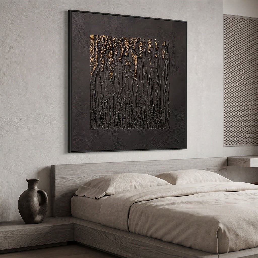 Black Gold Textured Abstract Wall Art #TO134