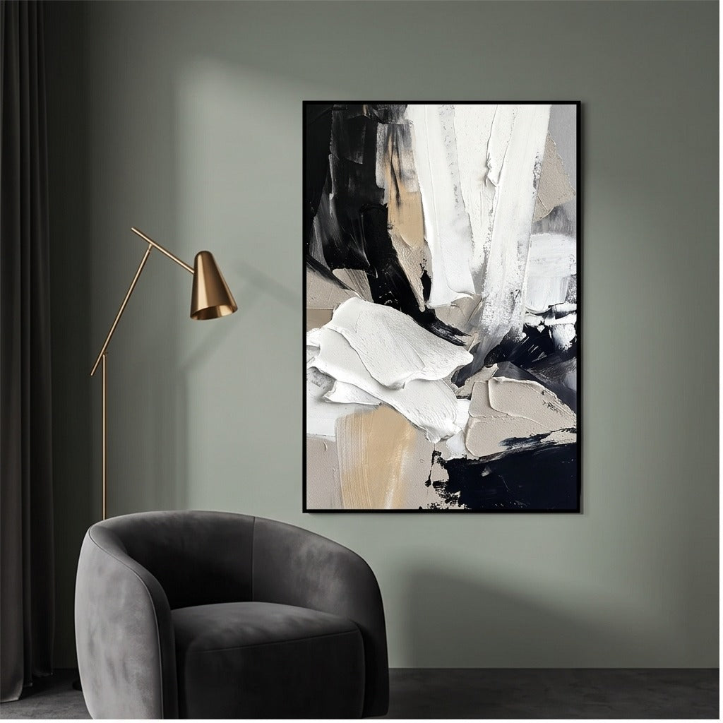 Black White & Beige Abstract Wall Art #TO596