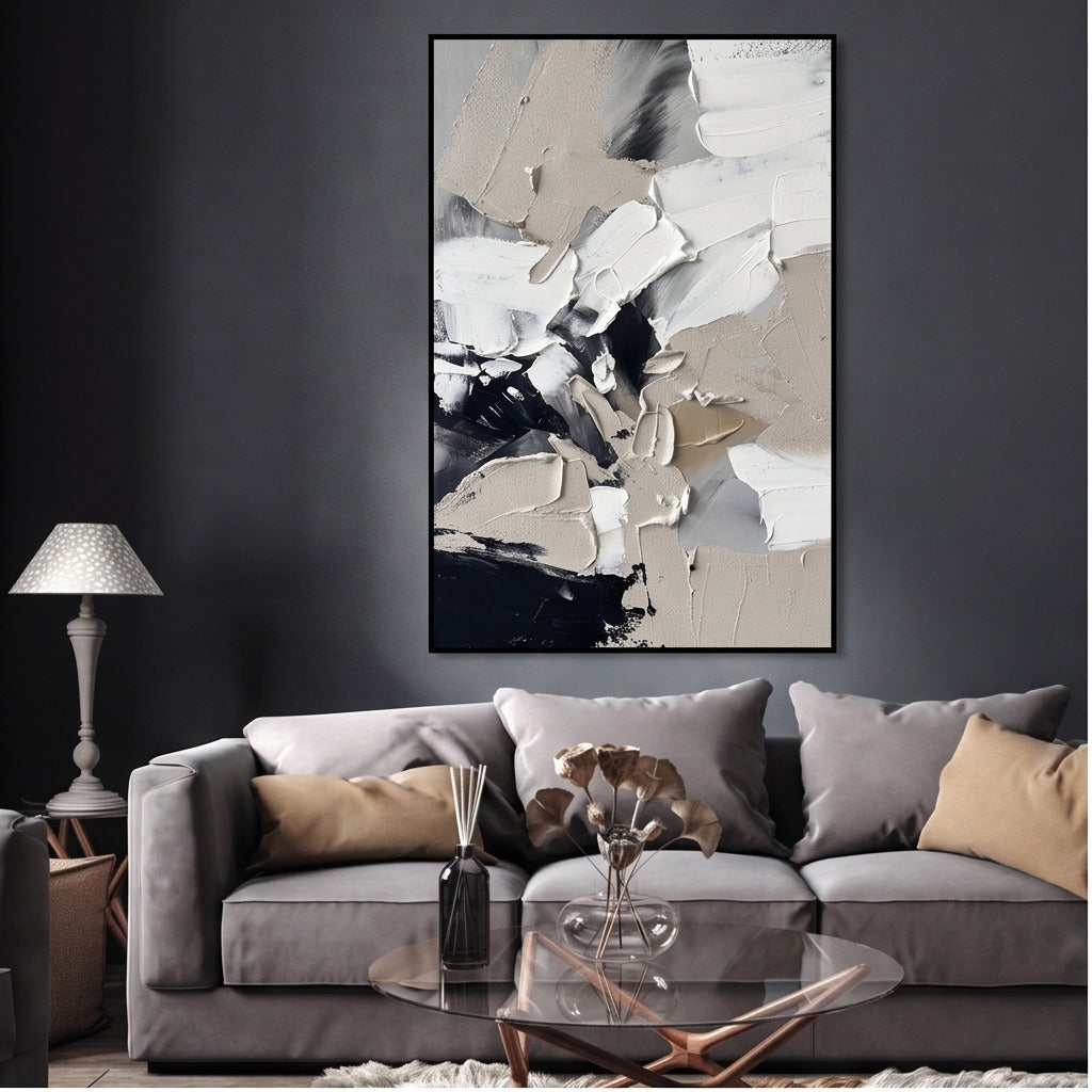 Black White & Beige Abstract Wall Art #TO484