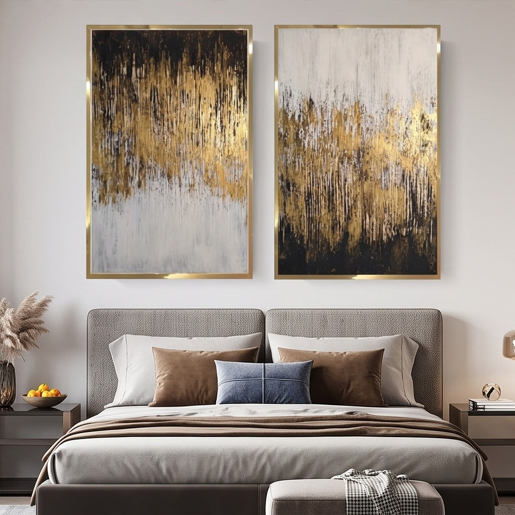 Black White and Gold Abstract Wall Art Set #TO210