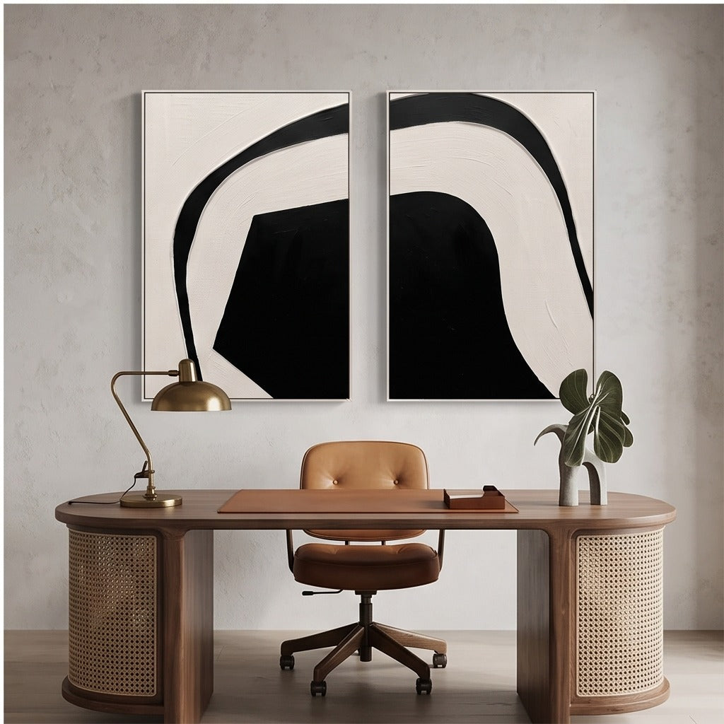 Black and White Abstract Diptych Wall Art #TO898