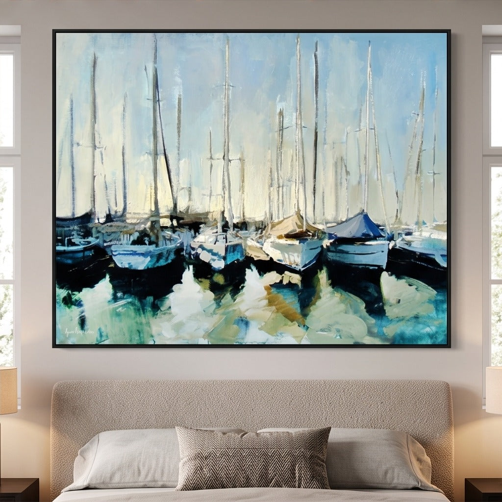 Blue Sailboat Marina Wall Art #TO005
