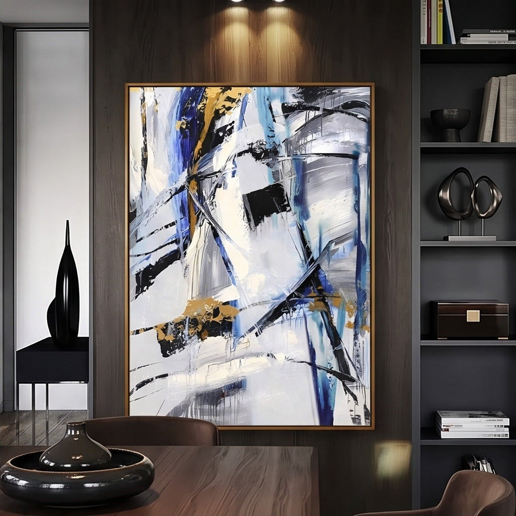 Blue Black & Gold Abstract Wall Art #TO846