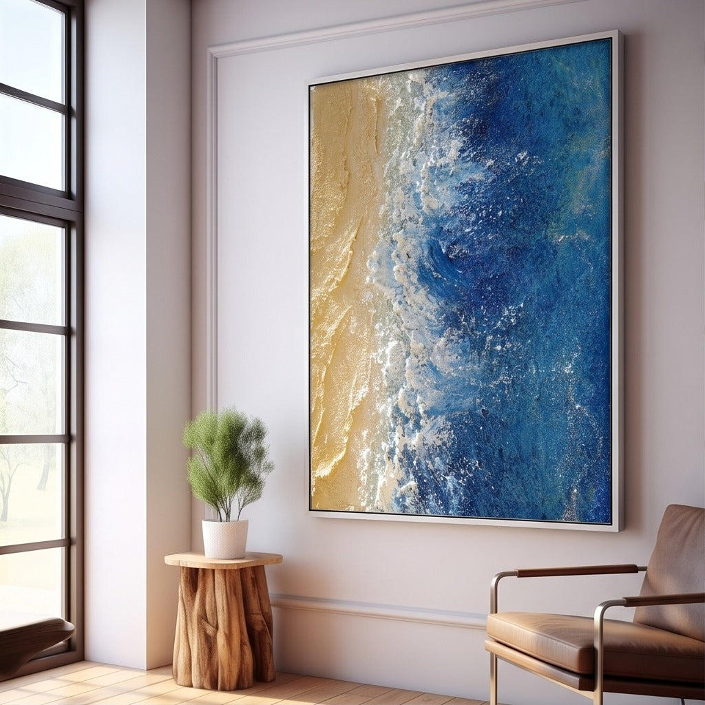 Blue & Gold Coastal Abstract Wall Art #TO848