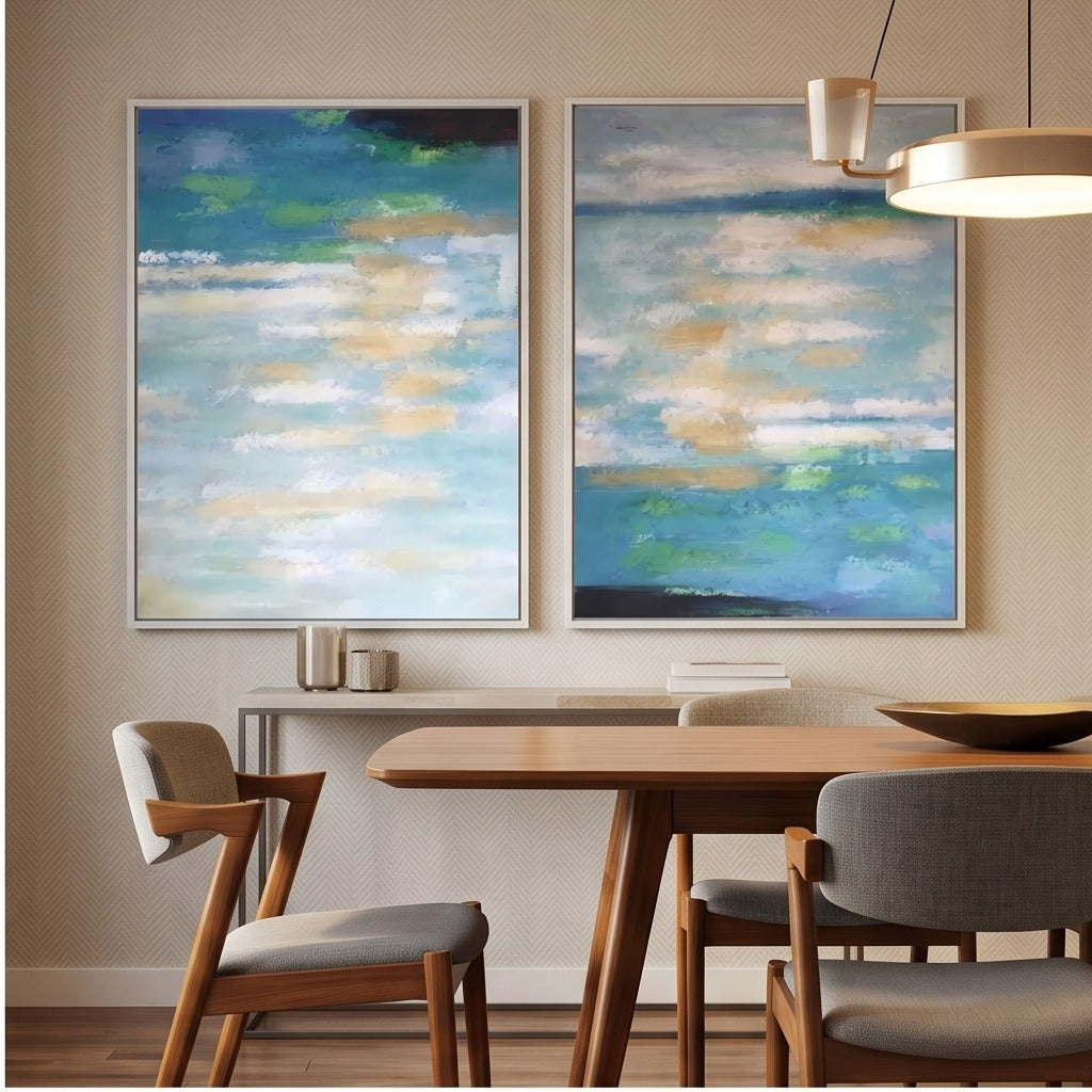 Blue Green Abstract Diptych Wall Art #TO827