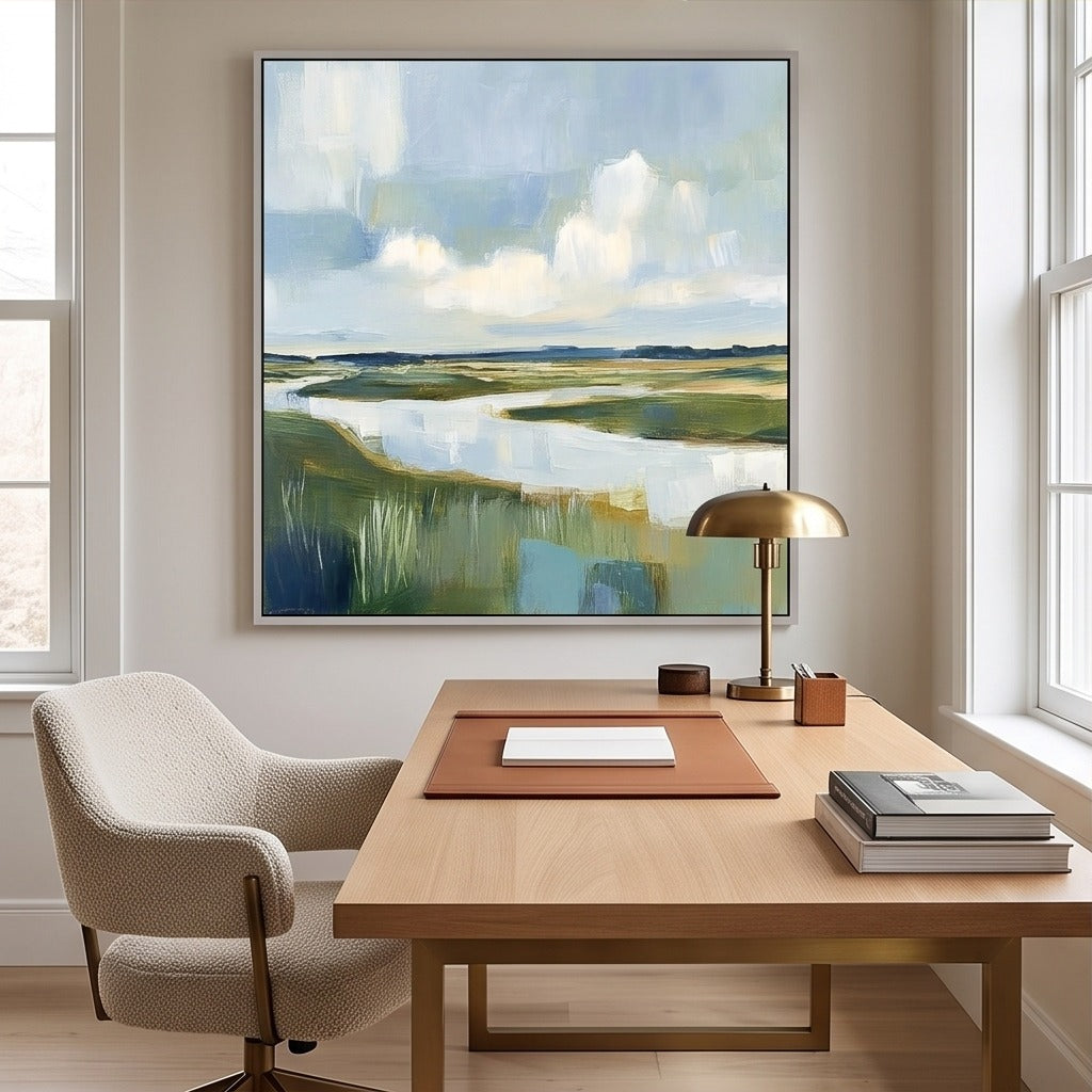 Blue Green Abstract Landscape Wall Art #TO133