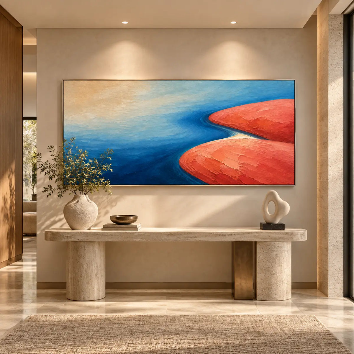 Blue Orange Abstract Landscape Wall Art #TO025