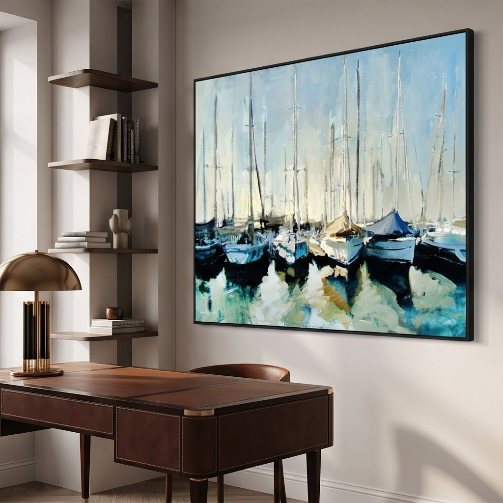 Blue Sailboat Marina Wall Art #TO005