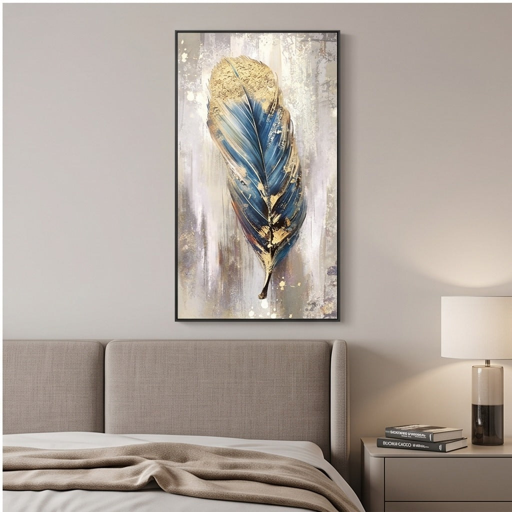 Blue and Gold Feather Wall Art #TO806