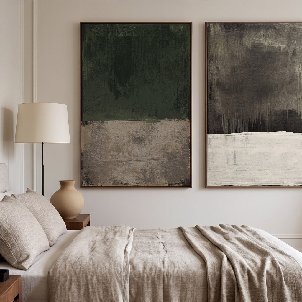 Dark Neutral Abstract Diptych Wall Art #TO881