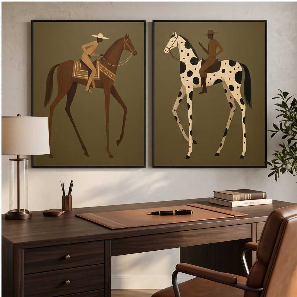 Folk Equestrian Diptych Wall Art #TO893