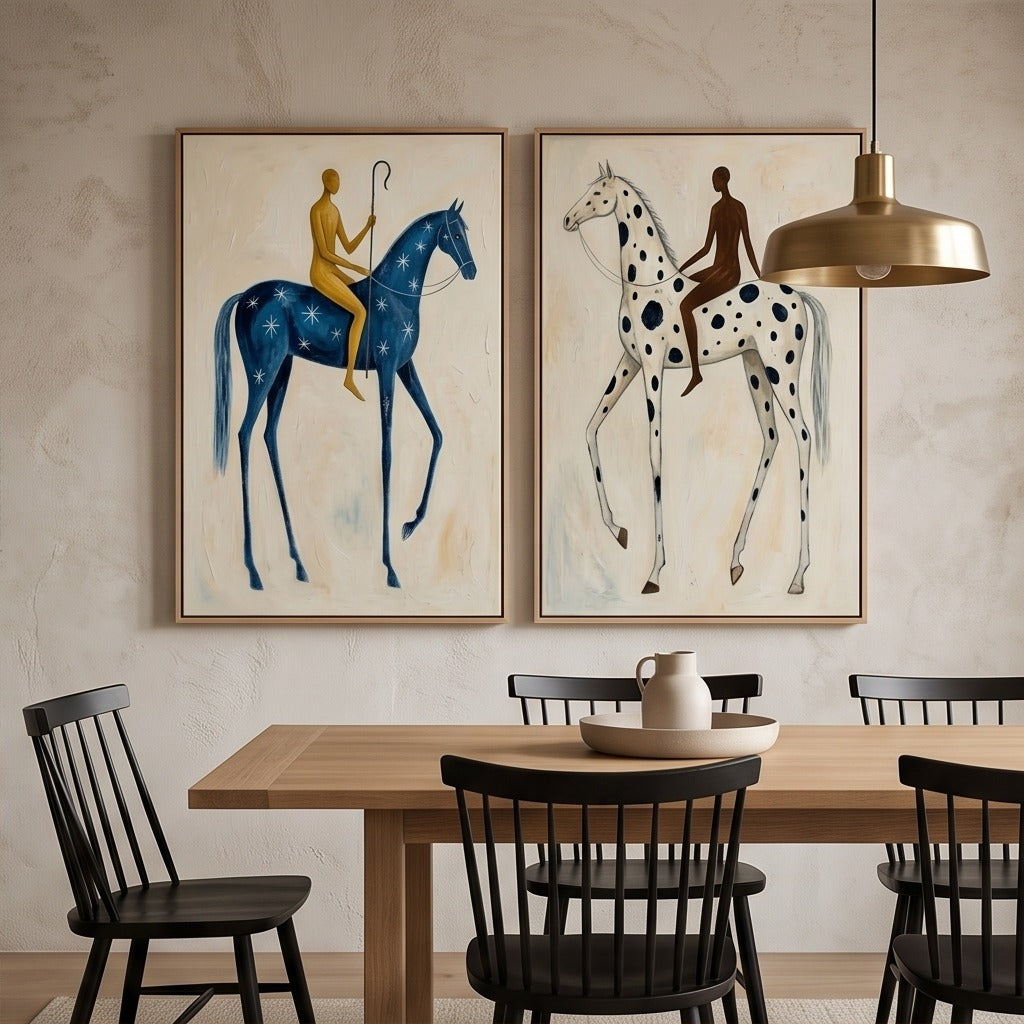 Folk Equestrian Diptych Wall Art #TO864
