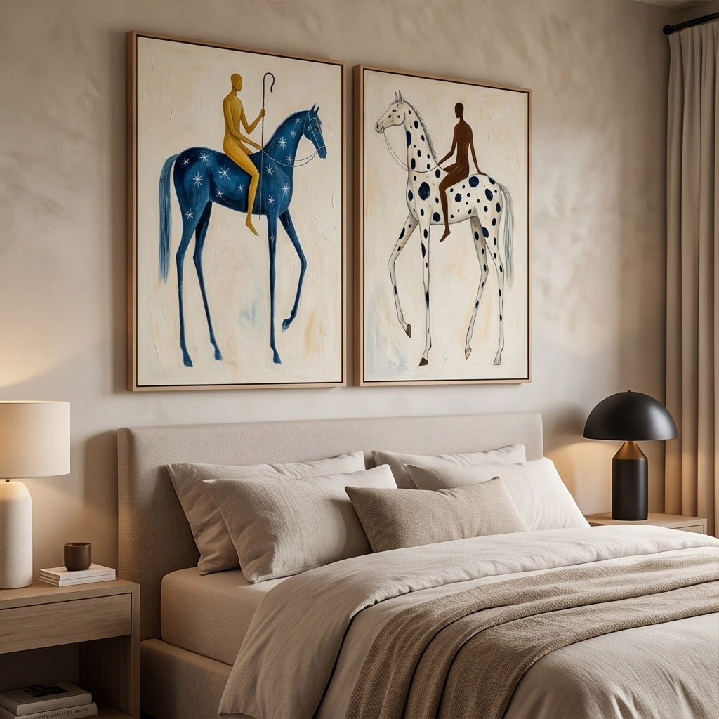 Folk Equestrian Diptych Wall Art #TO864