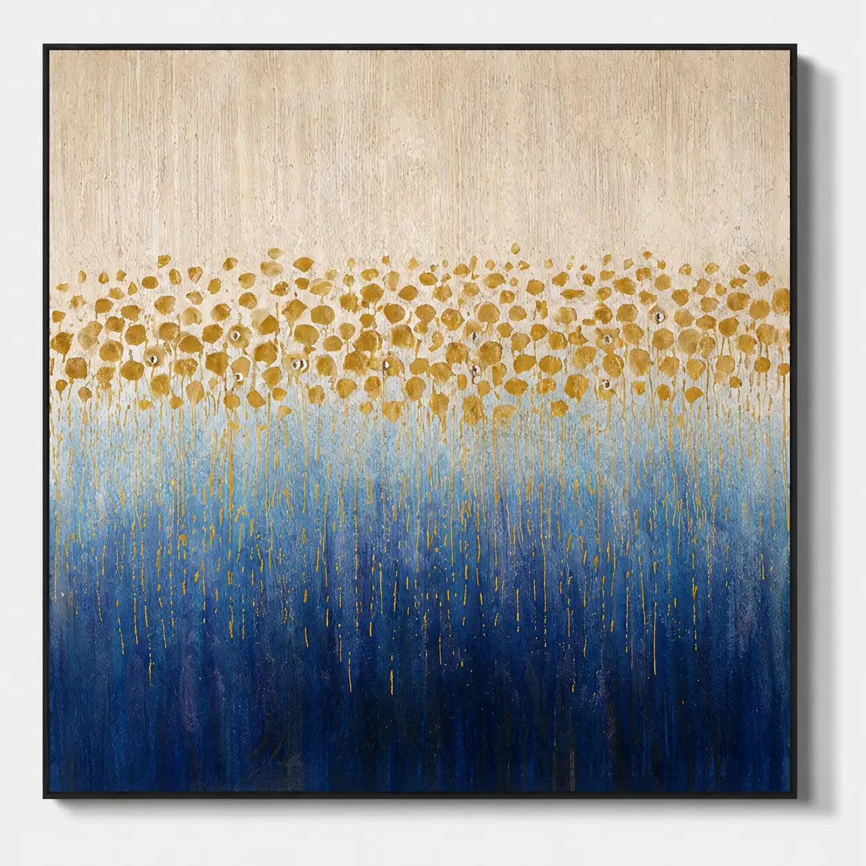 Gold & Blue Abstract Floral Wall Art #TA143