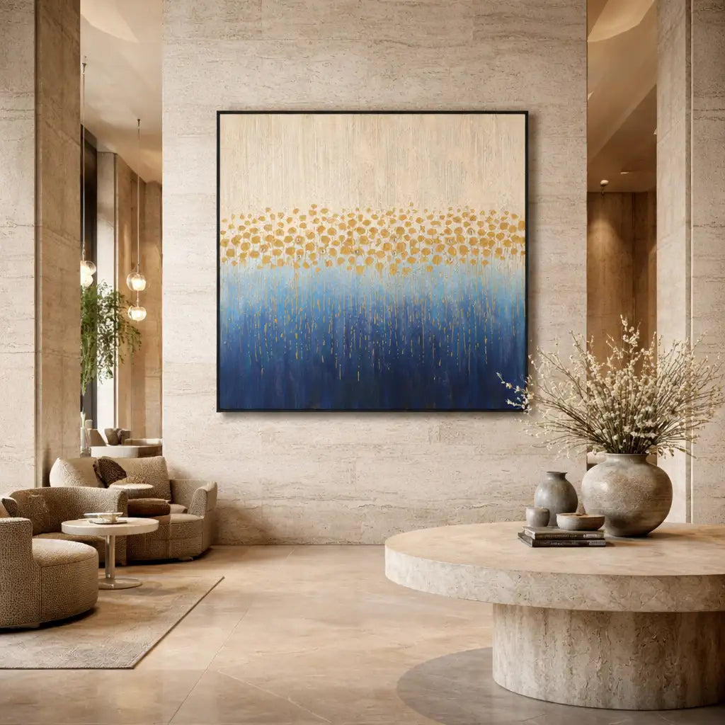 Gold & Blue Abstract Floral Wall Art #TA143