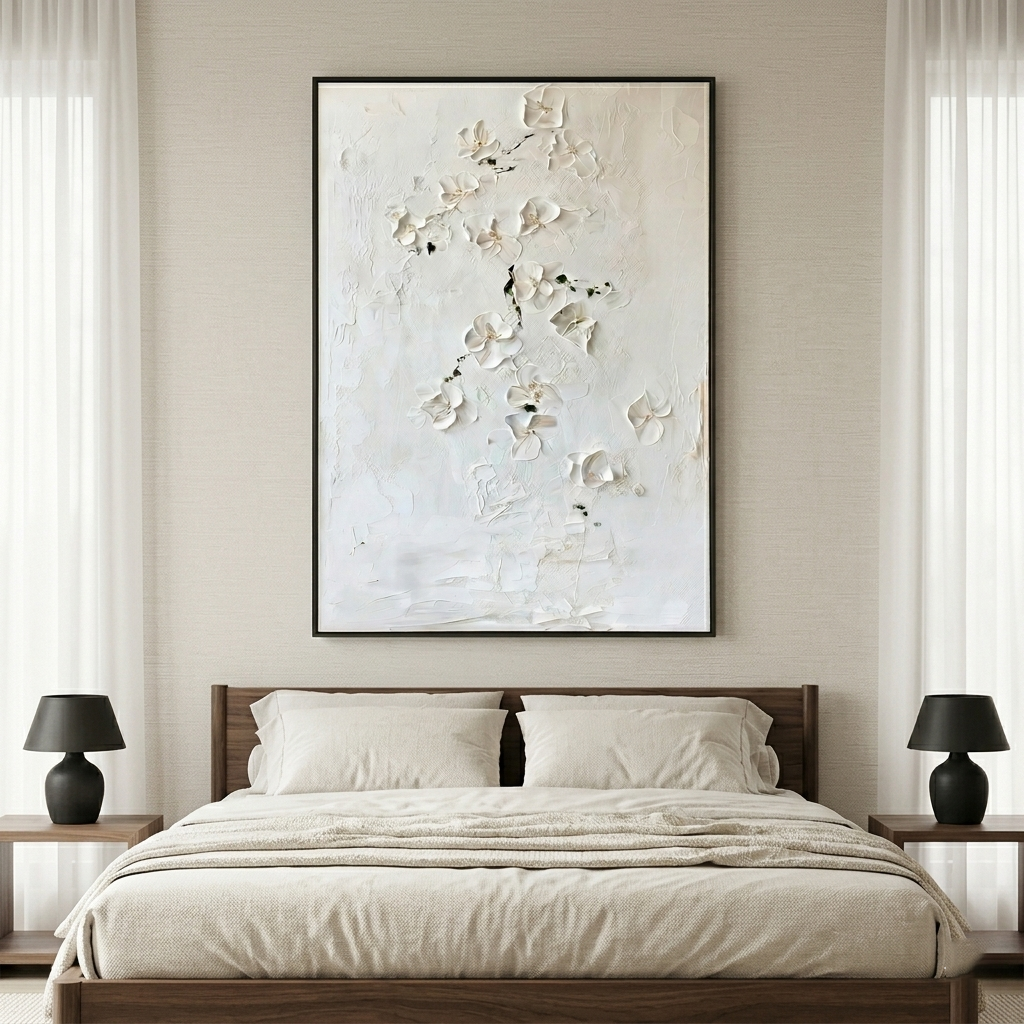 White Textured Floral Wall Art #MT059