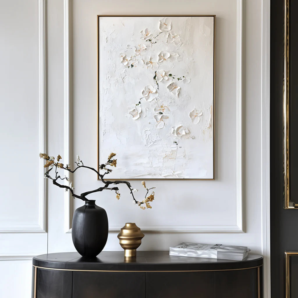 White Textured Floral Wall Art #MT059