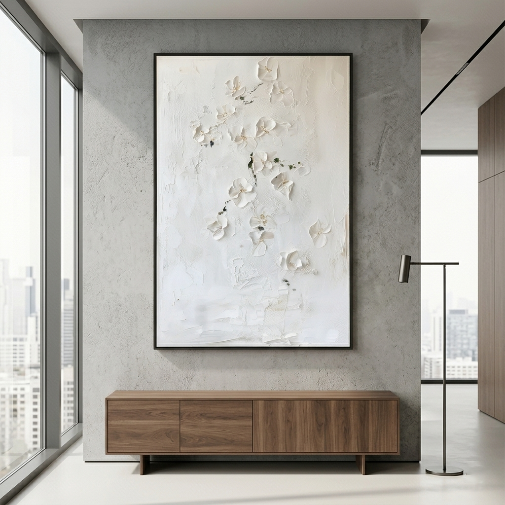 White Textured Floral Wall Art #MT059