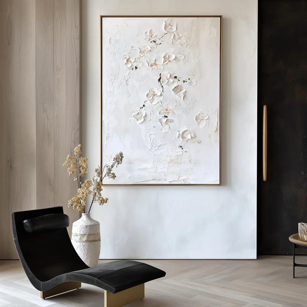 White Textured Floral Wall Art #MT059