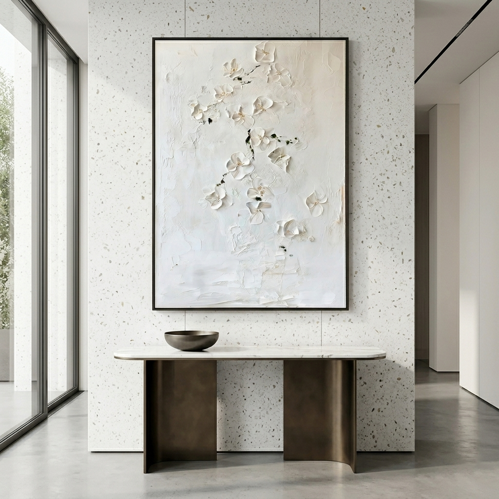 White Textured Floral Wall Art #MT059