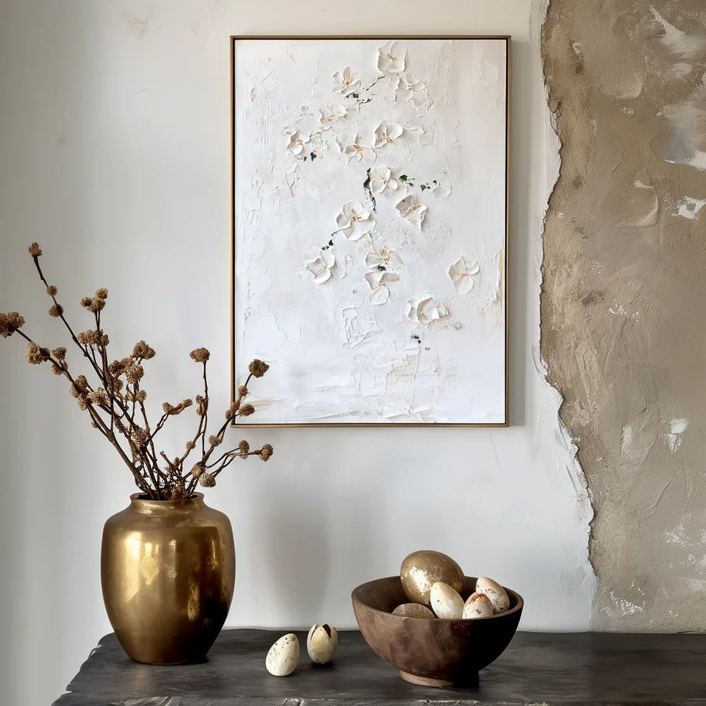 White Textured Floral Wall Art #MT059