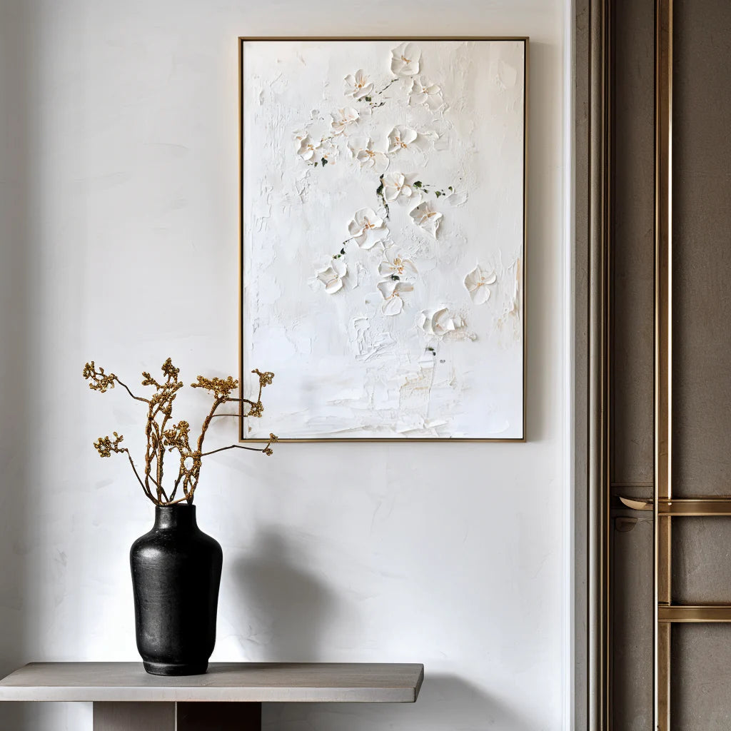 White Textured Floral Wall Art #MT059