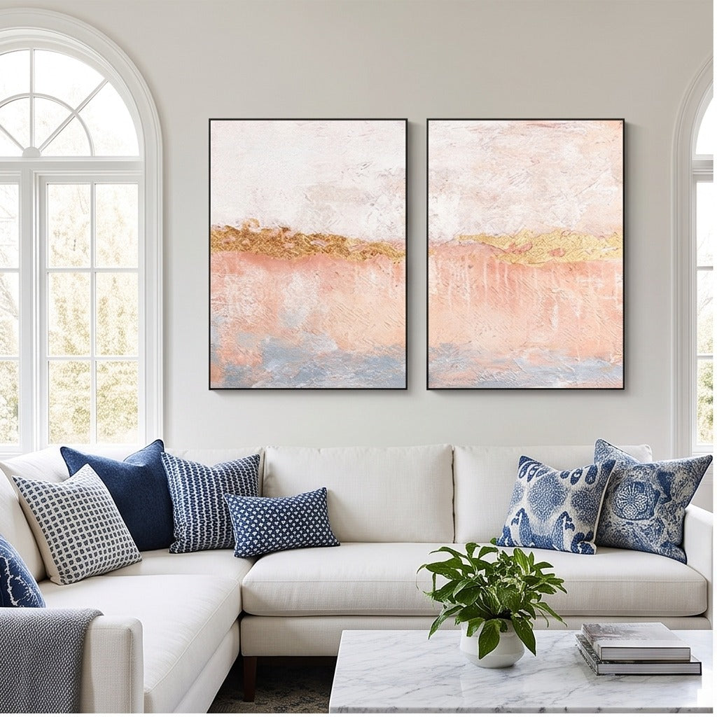 Pink & Gold Abstract Diptych Wall Art #TO825