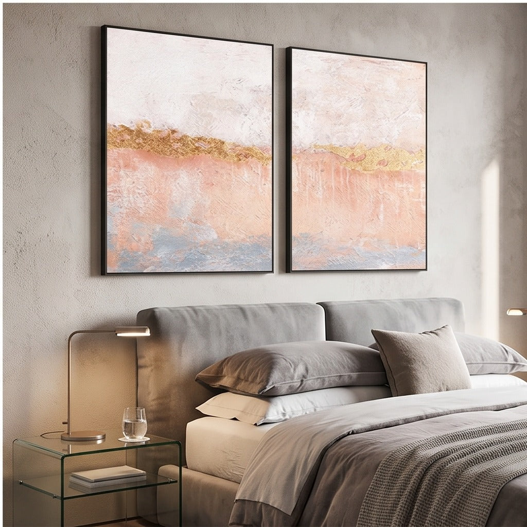 Pink & Gold Abstract Diptych Wall Art #TO825