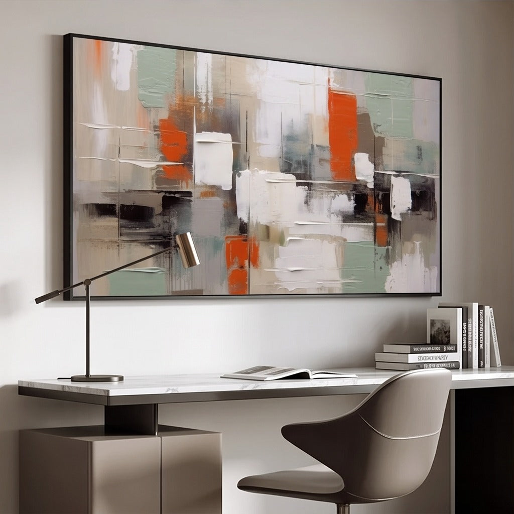 Sage Green and Orange Abstract Wall Art #TO347