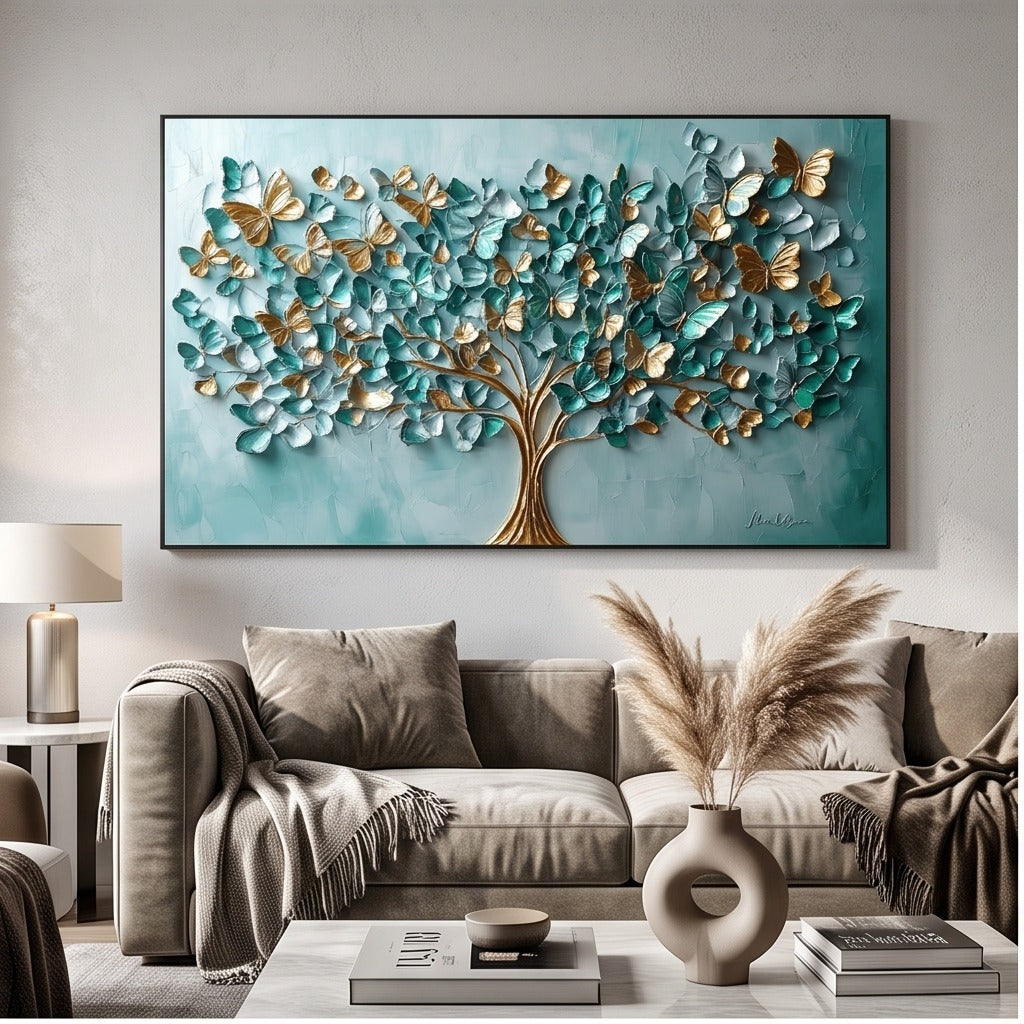 Teal Butterfly Tree Wall Art #TO268