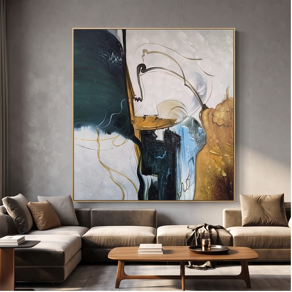 Teal & Gold Abstract Wall Art #TO837