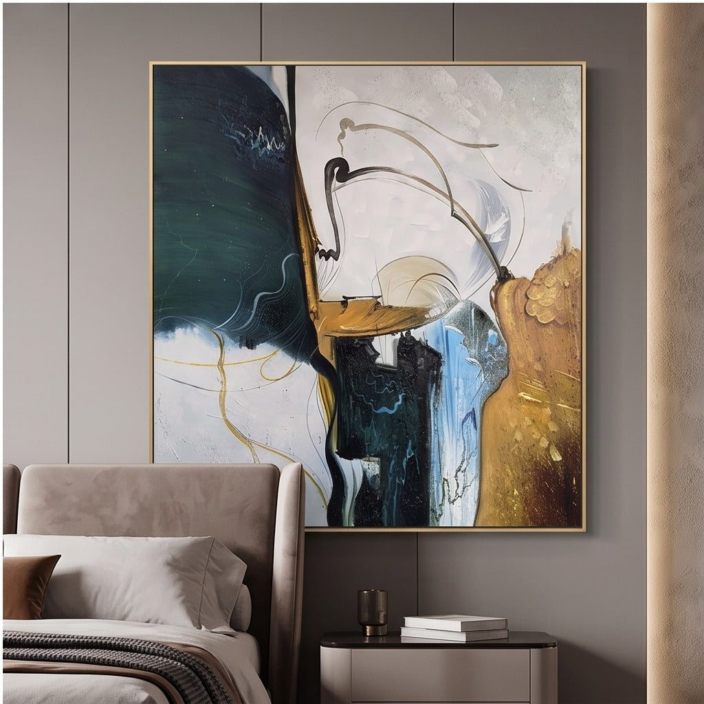 Teal & Gold Abstract Wall Art #TO837