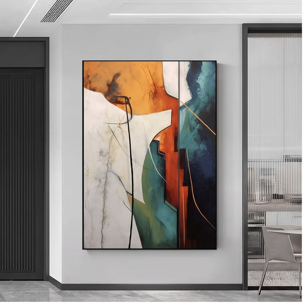 Teal & Orange Geometric Abstract Wall Art #TO155