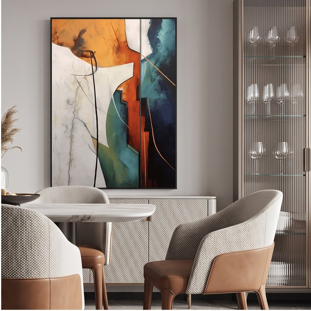 Teal & Orange Geometric Abstract Wall Art #TO155