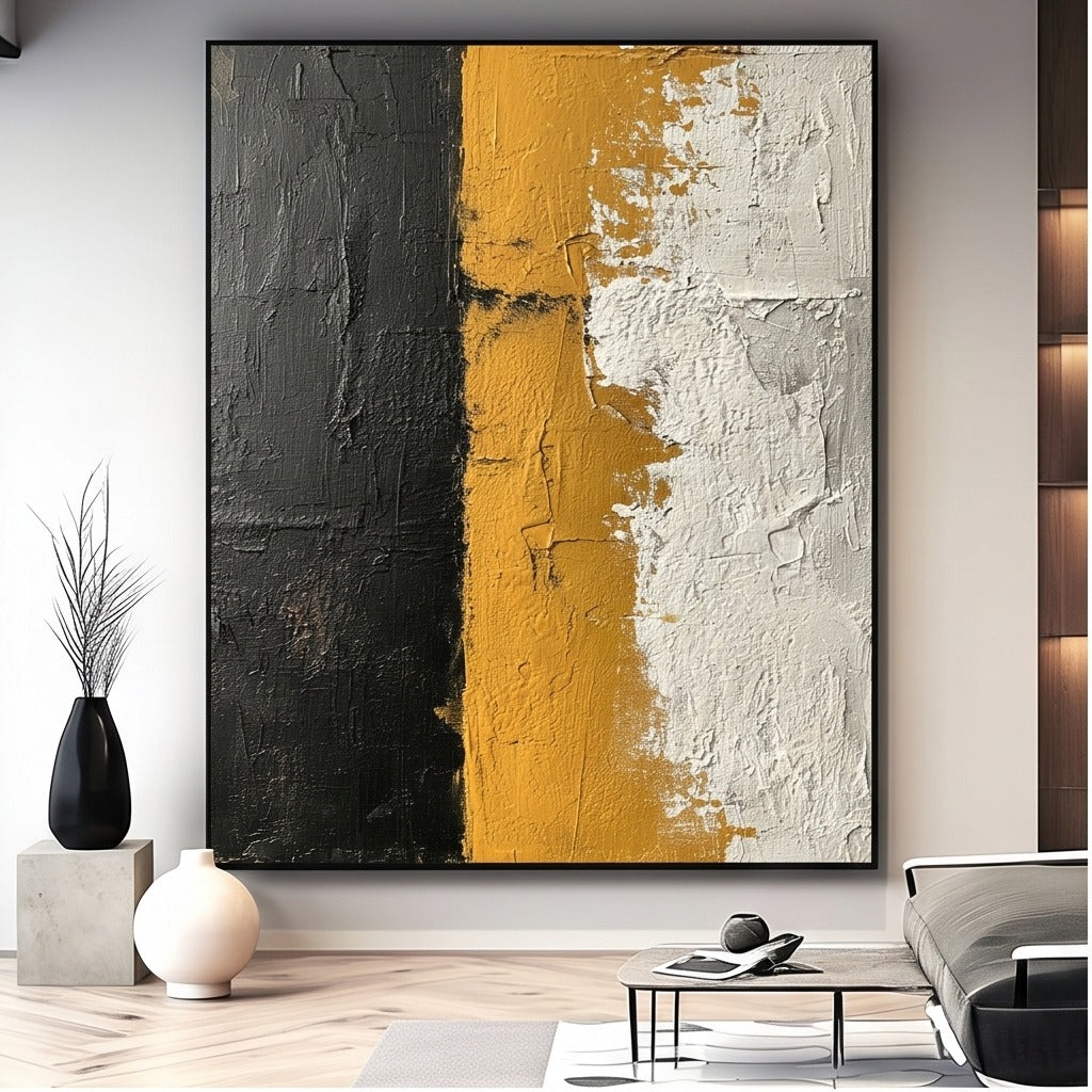 Textured Black & Mustard Abstract Wall Art #TO148