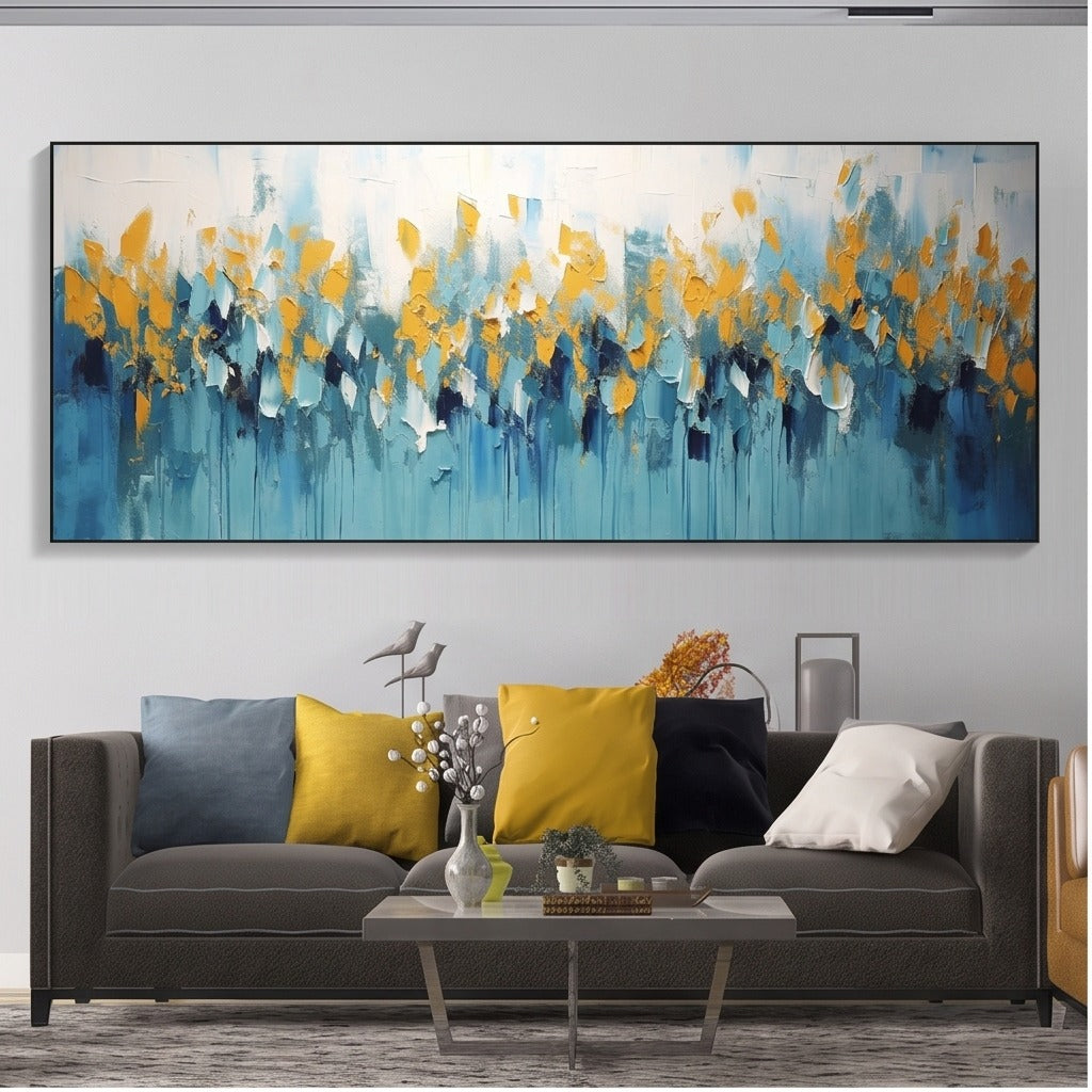 Textured Blue and Yellow Abstract Wall Art #TO162
