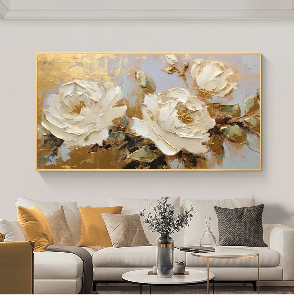 Textured White Rose Floral Wall Art #TO237