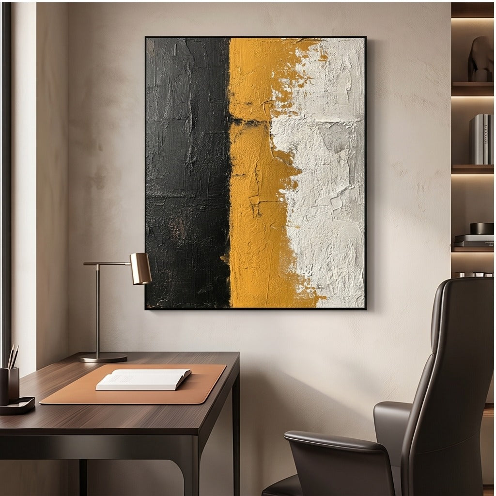 Textured Black & Mustard Abstract Wall Art #TO148