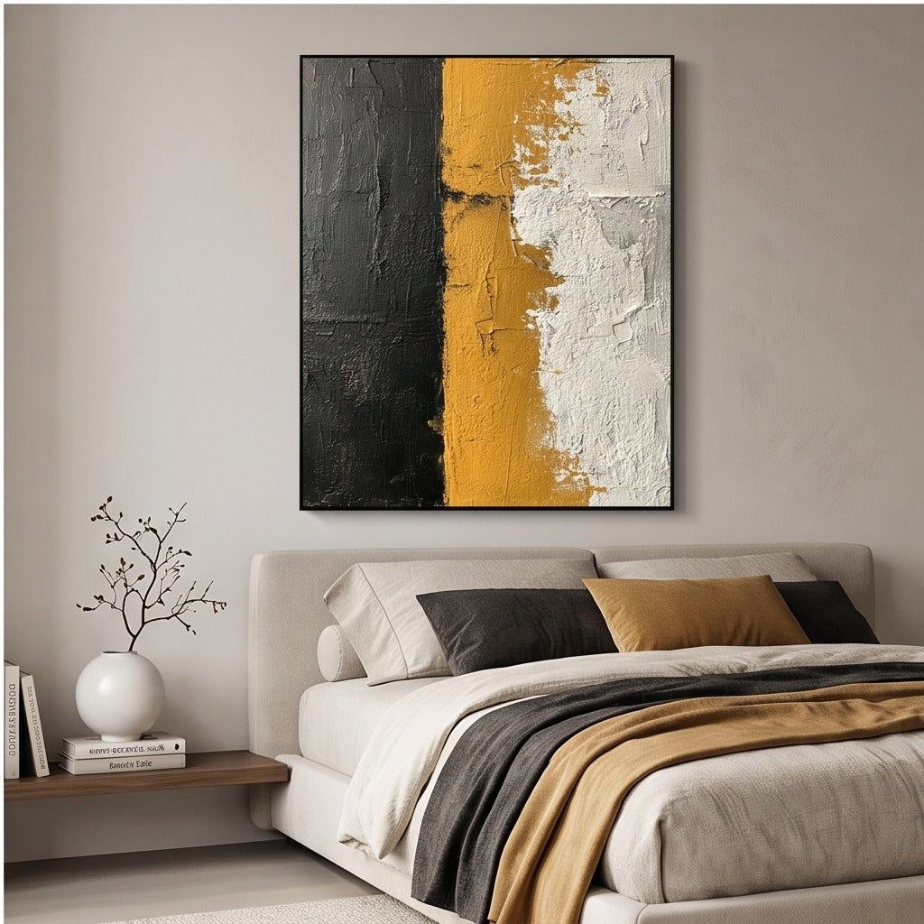 Textured Black & Mustard Abstract Wall Art #TO148
