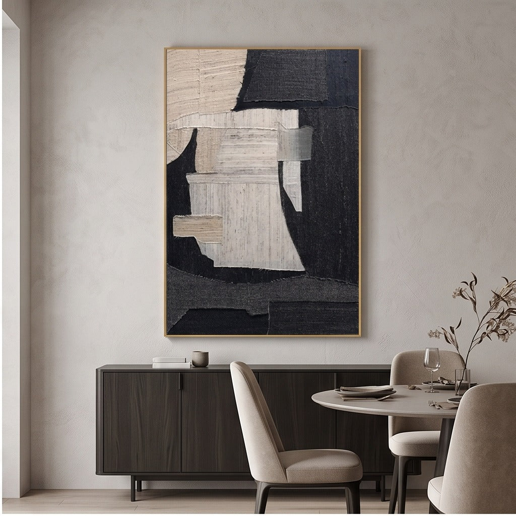 Textured Black & Neutral Abstract Wall Art#TO018
