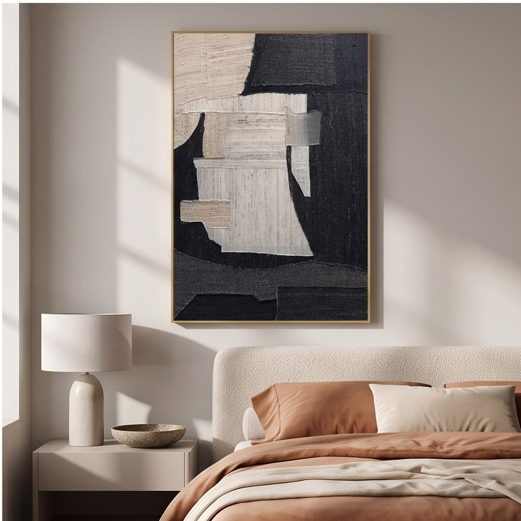 Textured Black & Neutral Abstract Wall Art#TO018
