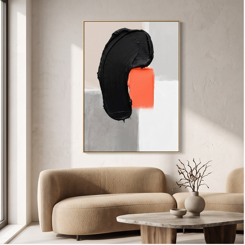 Textured Black and Orange Abstract Wall Art #TO884