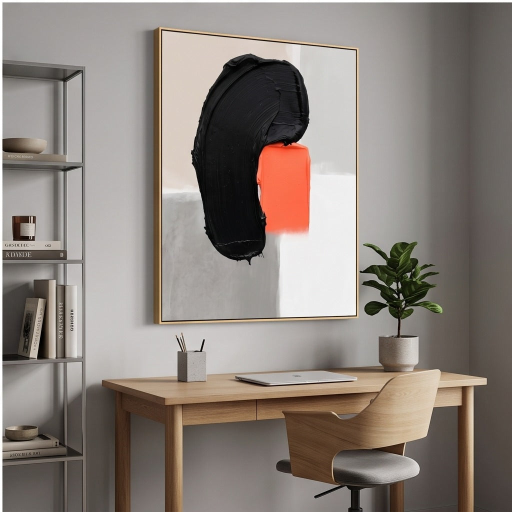 Textured Black and Orange Abstract Wall Art #TO884