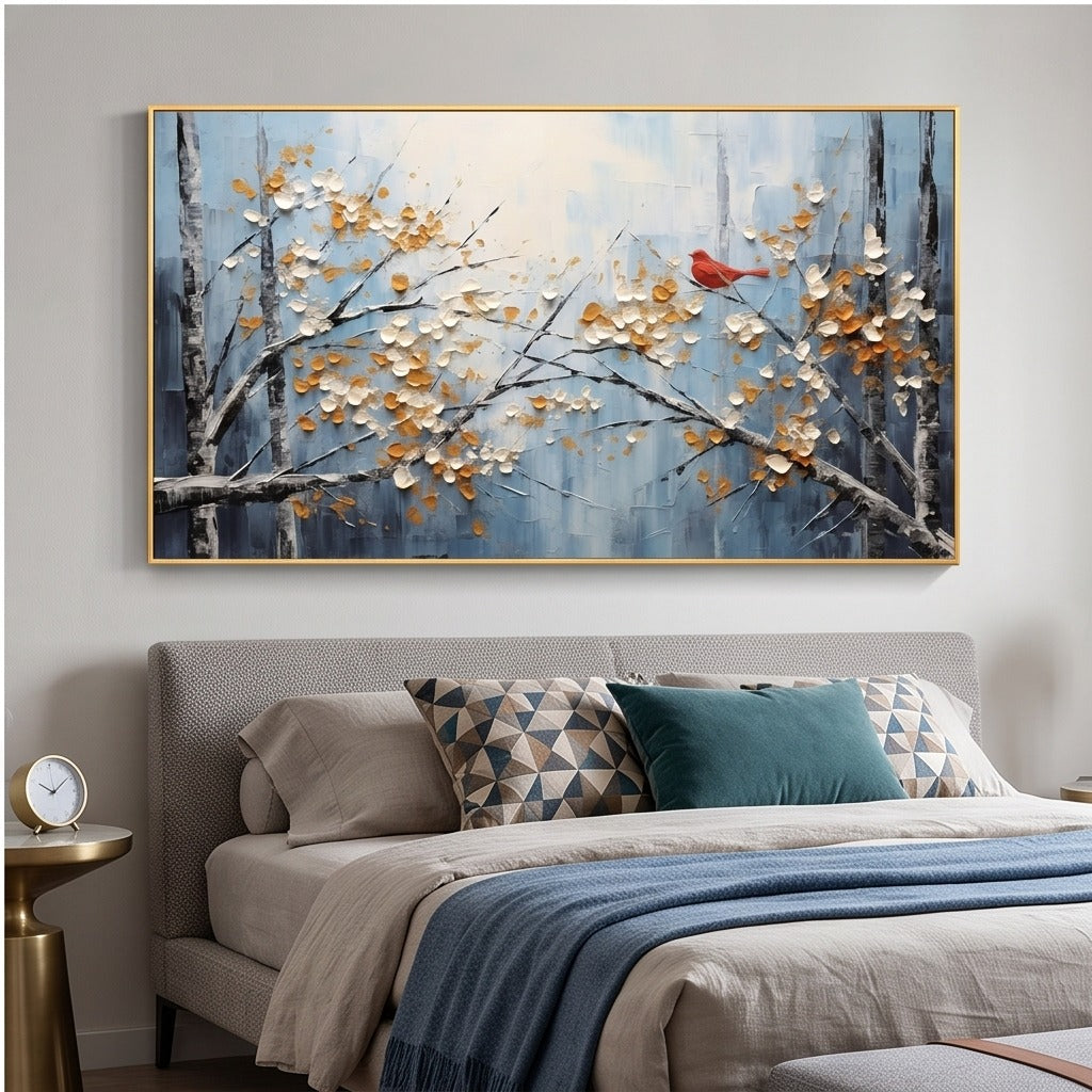 Textured Blue Bird and Branch Wall Art #TO349
