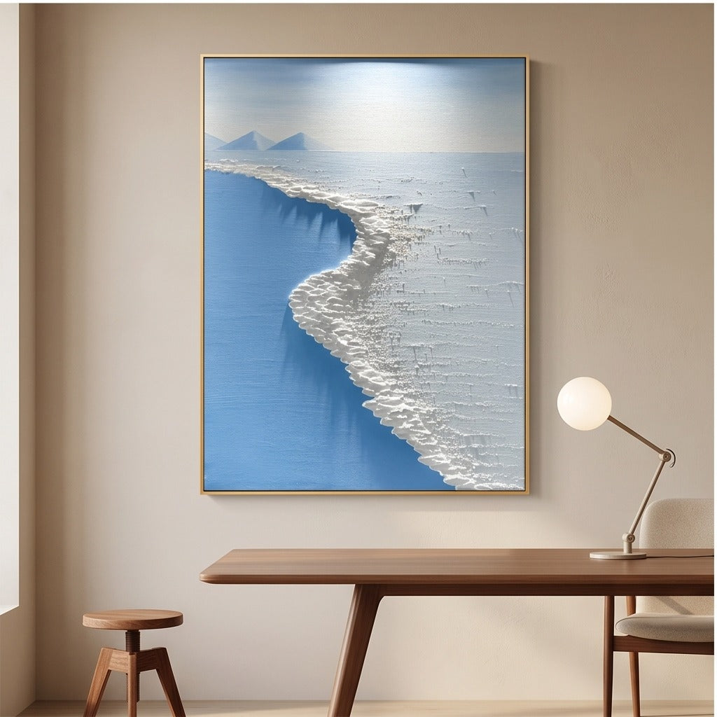 Textured Blue Coastal Landscape Wall Art #TO007