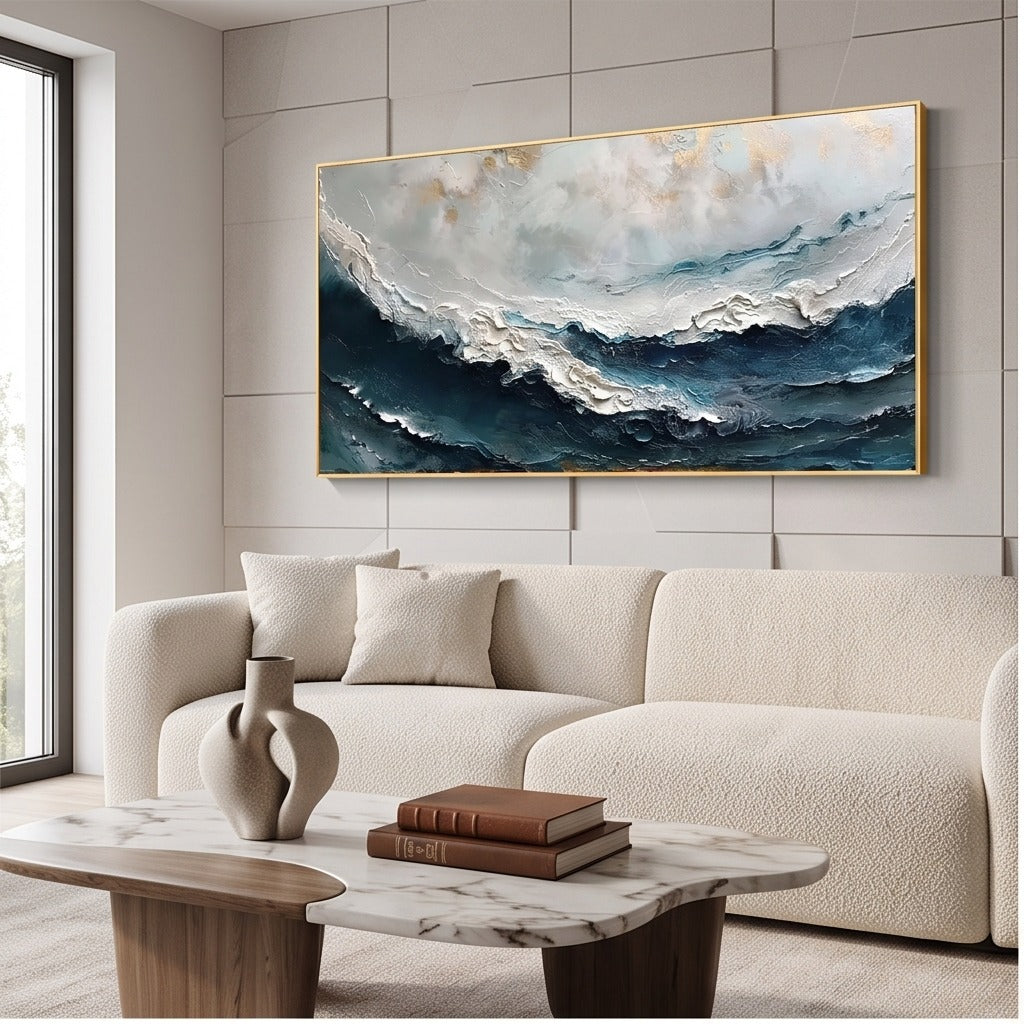 Textured Blue Ocean Wave Wall Art #TO872