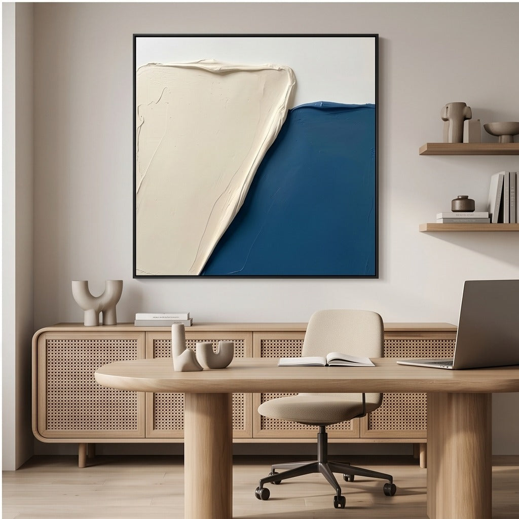 Textured Blue and Cream Abstract Wall Art #TO852