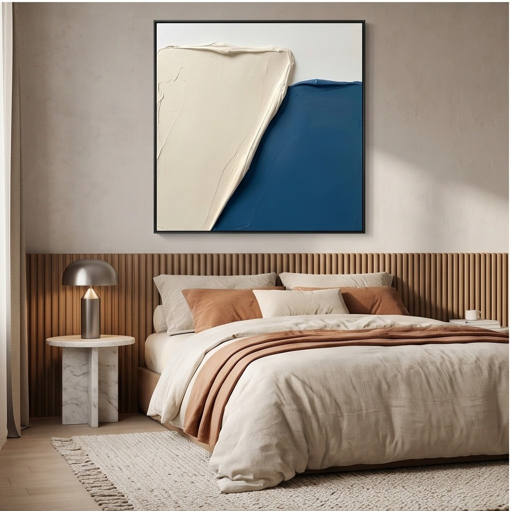 Textured Blue and Cream Abstract Wall Art #TO852